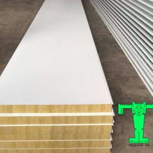 Tấm Panel Rockwool 3 lớp tôn nền dày 0.40mm + Rockwool 100mm 80kg/m3 + tôn 0.40mm