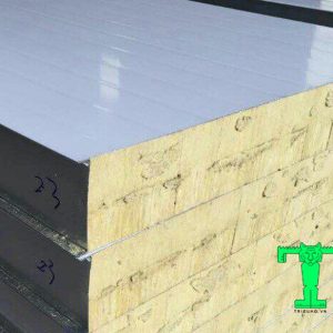 Panel Rockwool chống cháy 3 lớp tôn nền dày 0.40mm + Rockwool 50mm 120kg/m3 + tôn 0.40mm