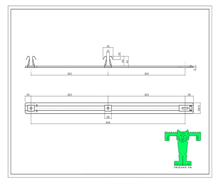 Nẹp tôn có ciều dài là 646mm, ăn khớp với sóng tôn Kliplock