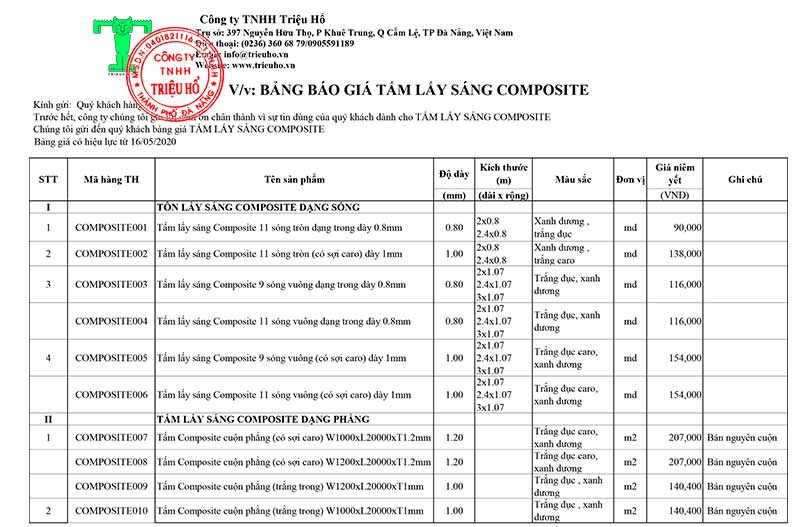 Báo giá tôn nhựa lấy sáng