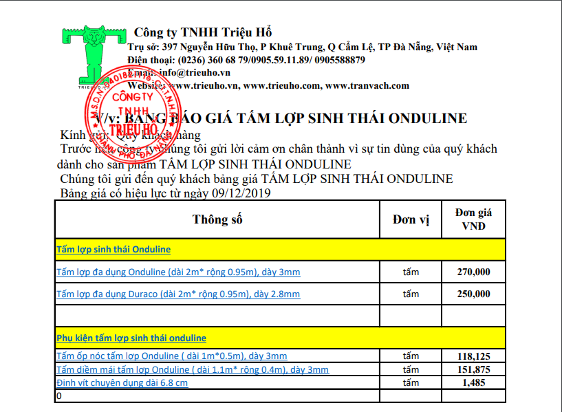 báo giá tấm lợp sinh thái onduline