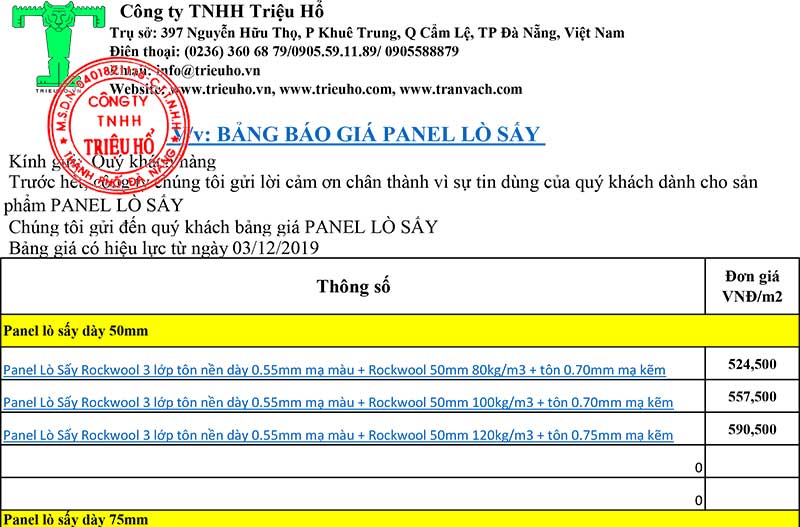 Báo giá panel lò sấy