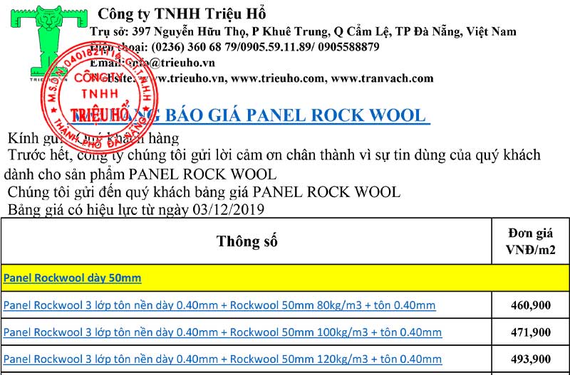 Báo giá panel rockwool