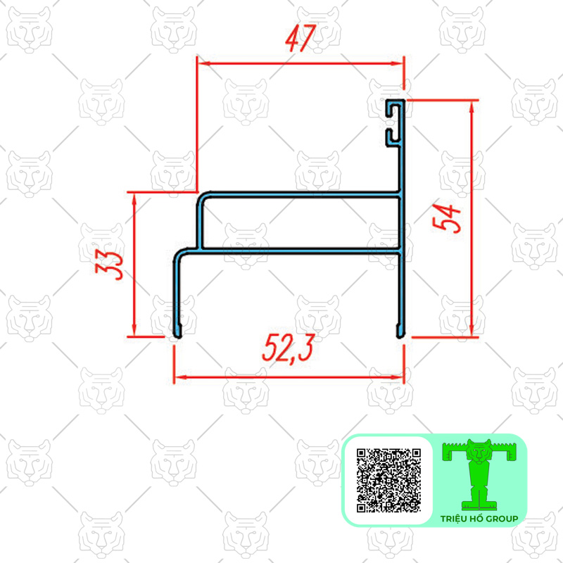 Thanh nhôm U54x52x1.1mm với kích thước 54x52x1.1mm, chiều dài cố định 6m