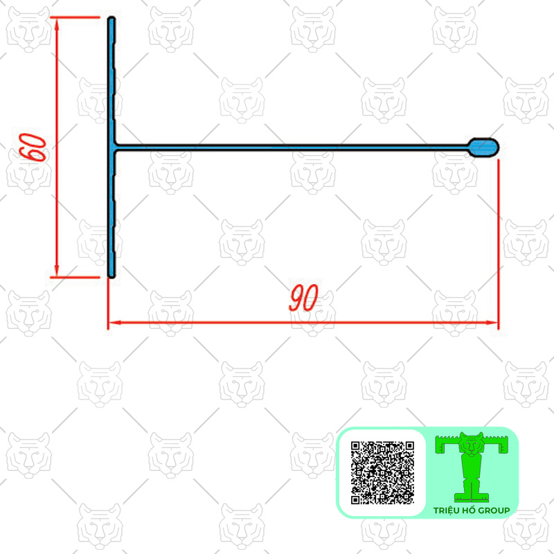 Thanh nhôm T60x90mm có kích thước 2 cạnh của chữ T lần lượt là 60mm và 90mm. Chiều dài của thanh nhôm dài 6000mm