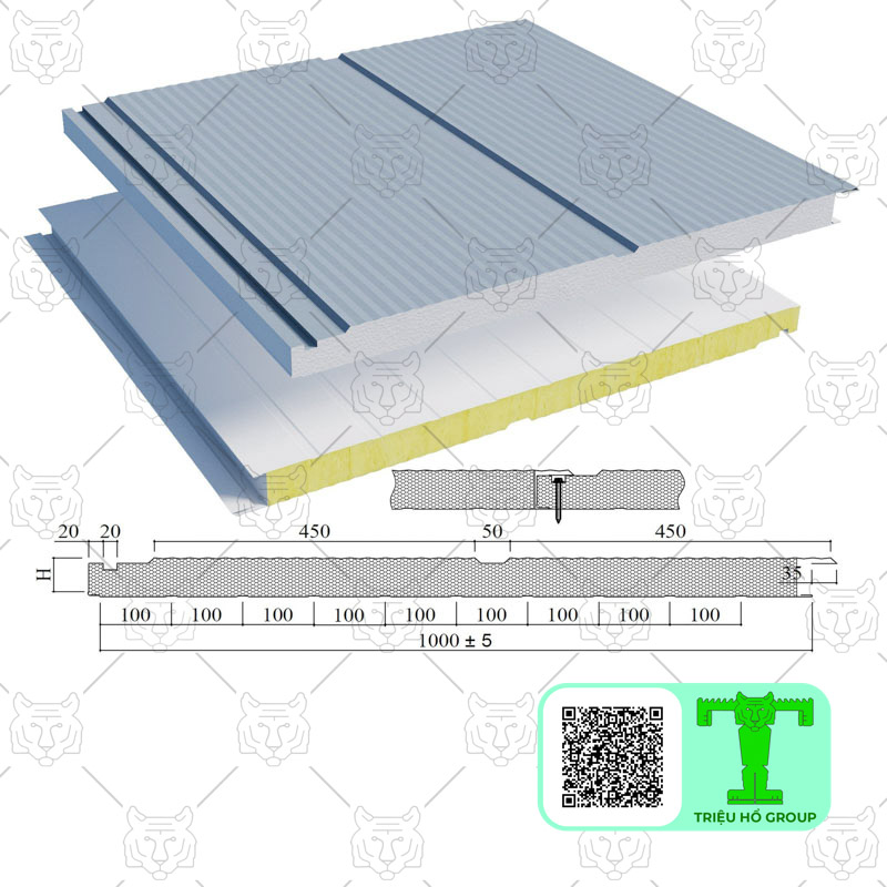 Panel cách nhiệt EPS cấu tạo gồm 3 phần chính: lớp tôn + lớp EPS + lớp tôn