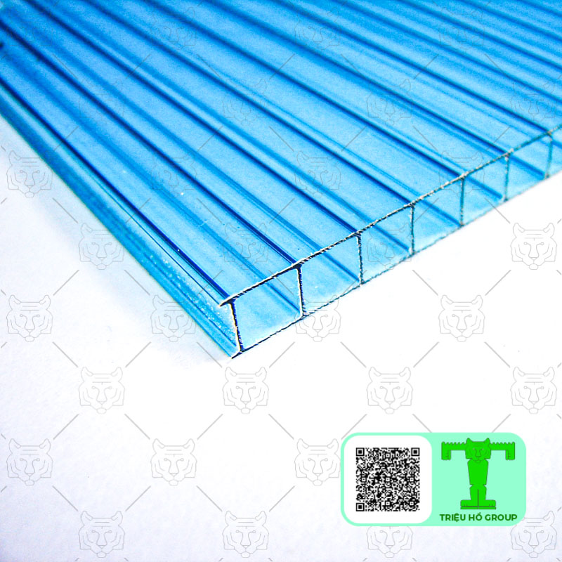 Tấm lấy sáng Polycarbonate dày 5mm rỗng ruột cấu tạo gồm 2 tấm poly mỏng, xếp chồng lên nhau